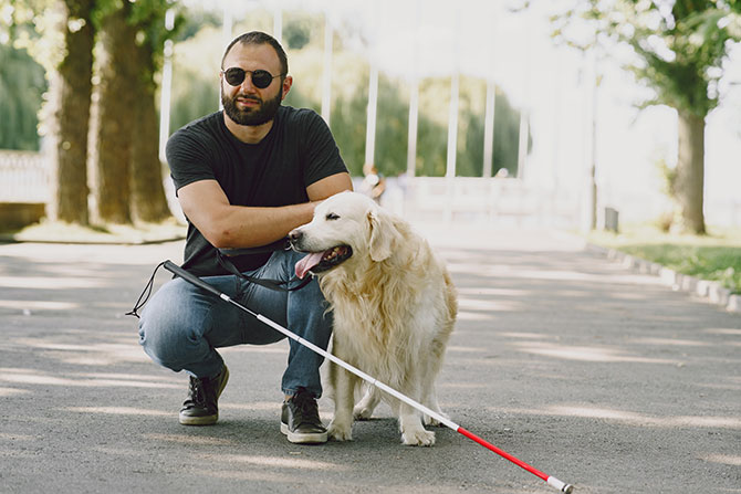 Blind mand med førerhund